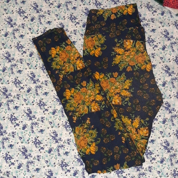 Lularoe legging orange flowers one size - Picture 1 of 3